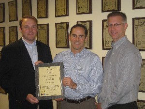 Siemon Company representatives (l-r) Mike Weed, sales manager; John Siemon, chief technology officer; and Randy Below, vice president of business development, accept AFCEA's corporate member certificate in August.